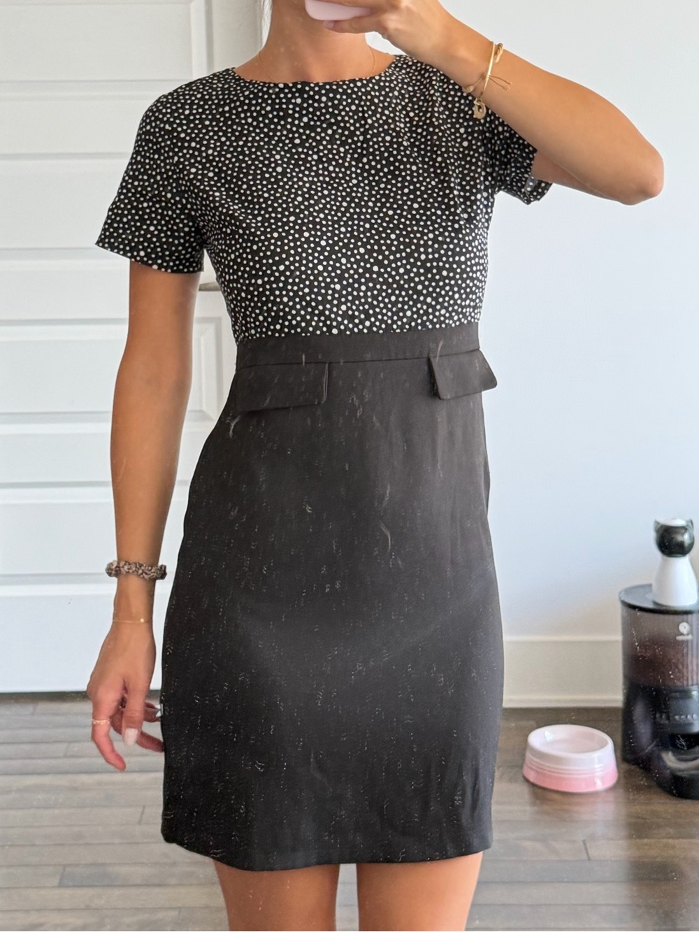 Classic Black and White Polka Dot Sheath Dress